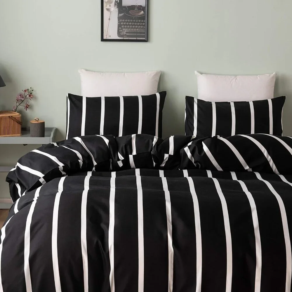 Black and White Striped Comforter Microfiber Queen Set
